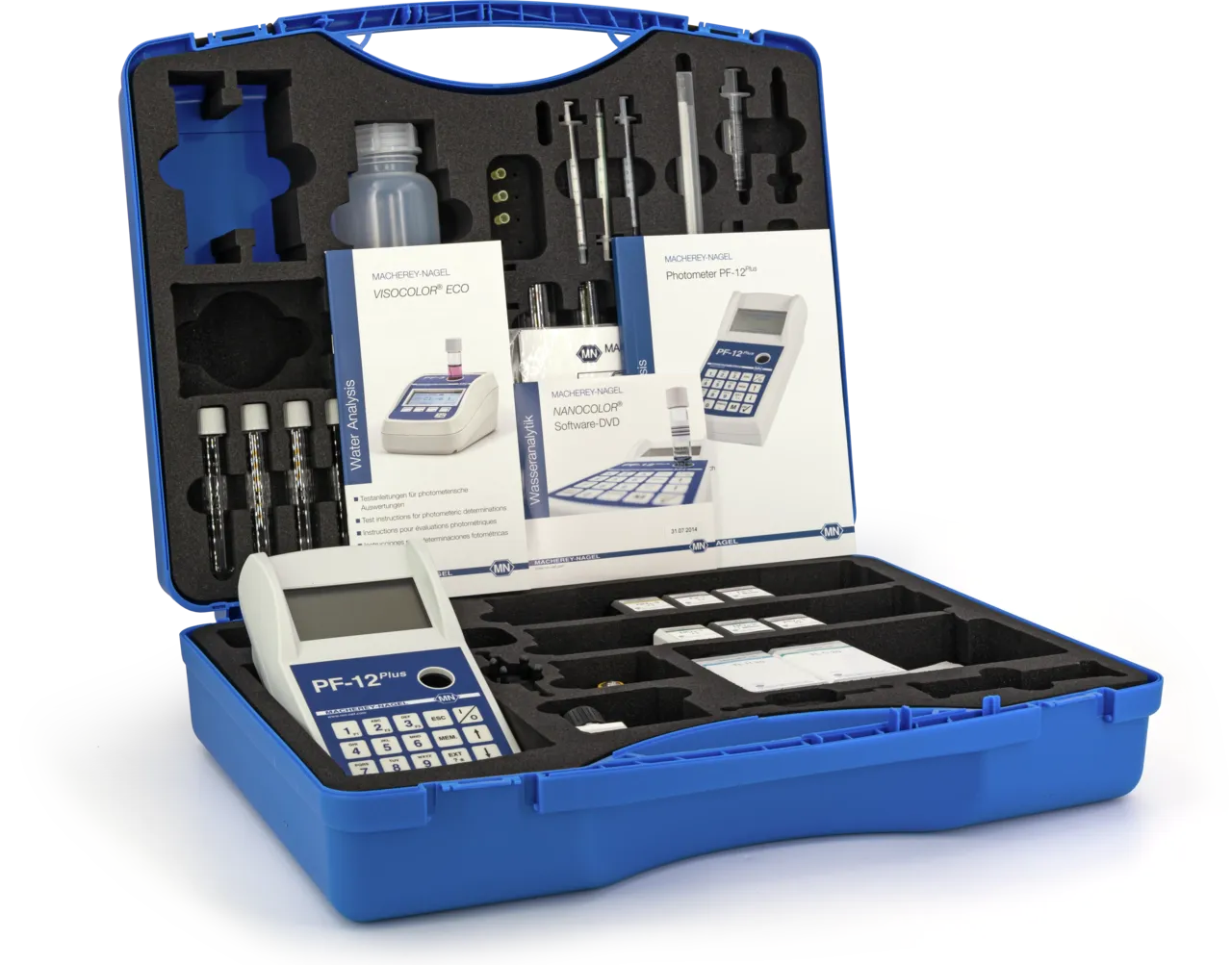 VISOCOLOR Reagent case for environmental analyses with photometer PF-12 Plus user guidance in 12 languages (de, en, fr, es, it, nl, hu, pl, pt, cz, id, si) for determination of Ammonium 15