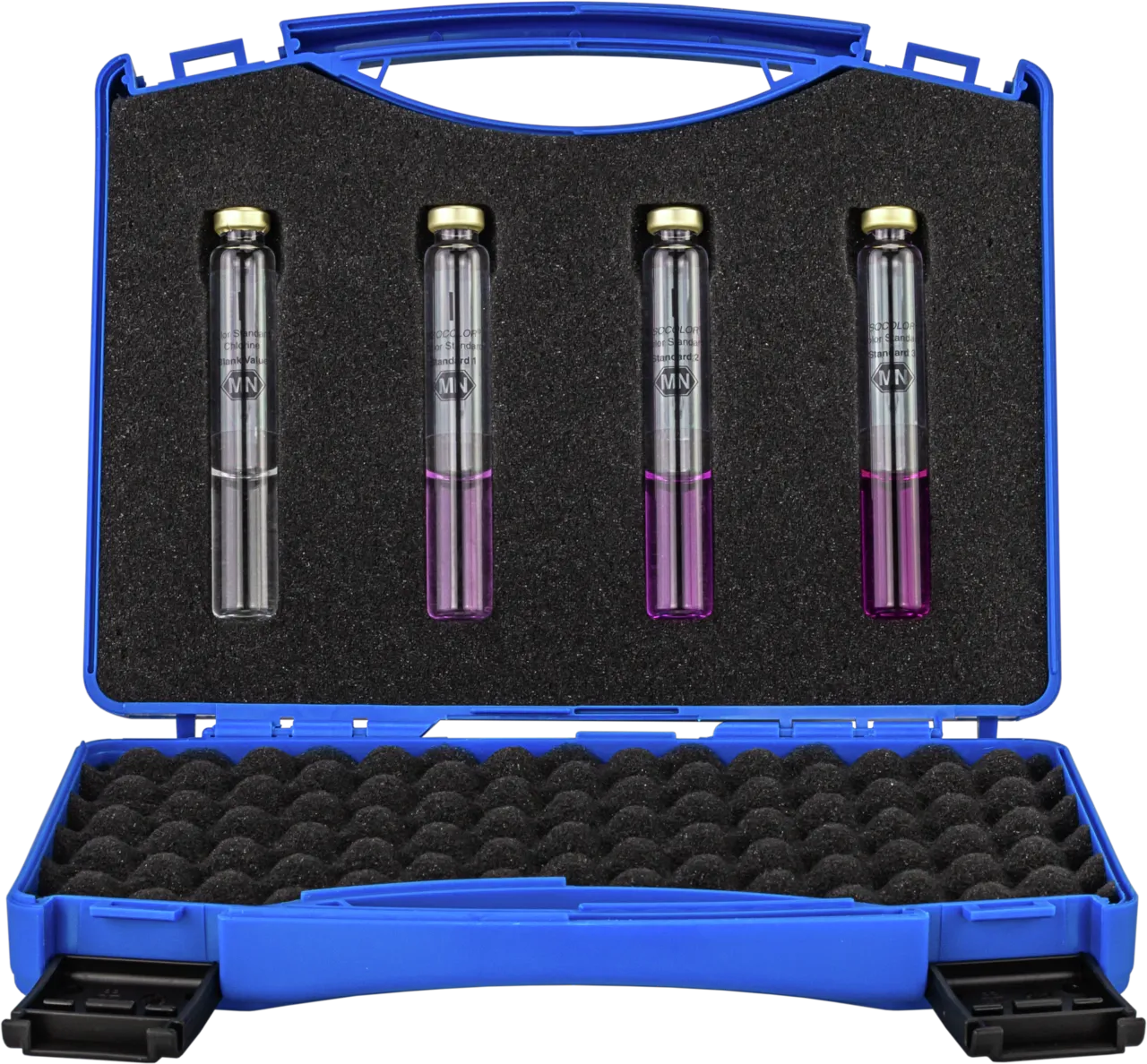 Colored reference standards to confirm instrument response (0-4 mg/L Cl2) Contains four solutions that simulate test color at different concentrations