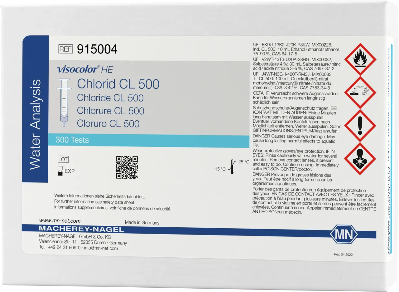 VISOCOLOR HE Chloride CL 500 titration test kit measuring range: 5-500 mg/L Cl- sufficient for 300 determinations