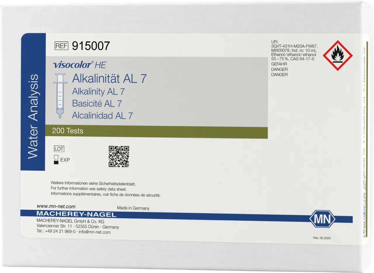 VISOCOLOR HE Alkalinity AL 7 titration test kit measuring range: 0.2-7.2 mmol/L OH- sufficient for 200 determinations