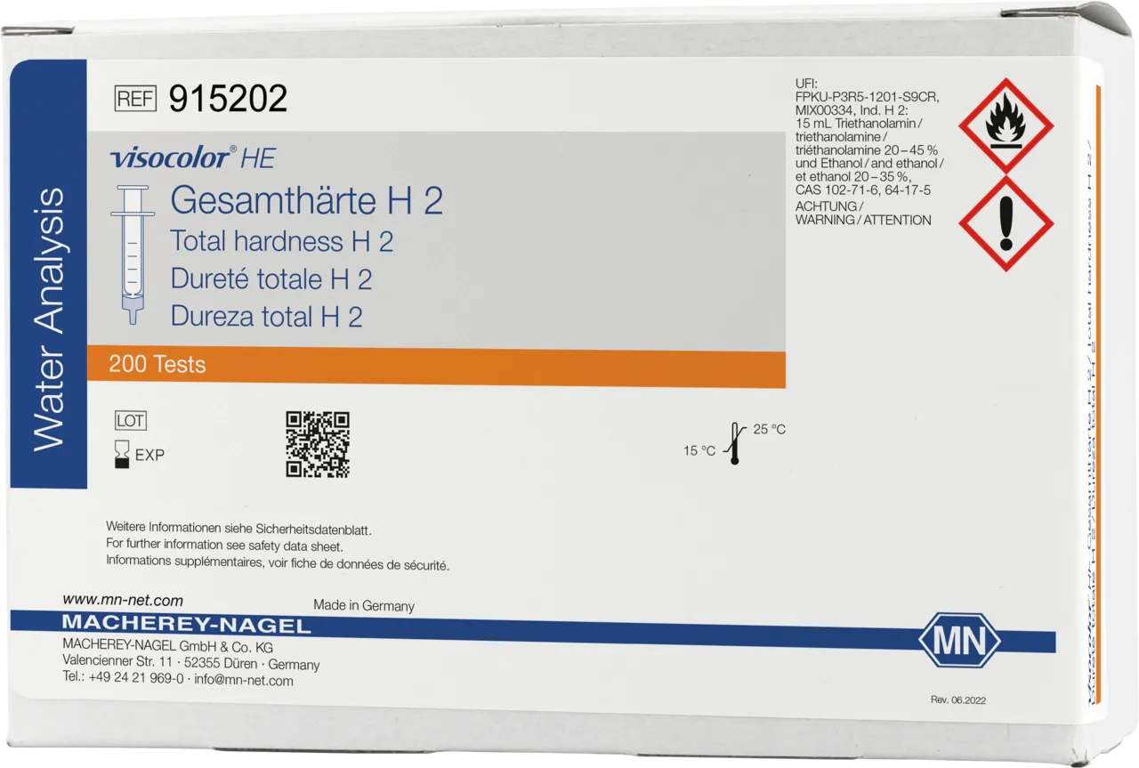VISOCOLOR HE Total Hardness H 2 titration test kit - refill pack - measuring range: 0.06-2.50 °e / 0.01-0.36 mmol/L Ca2+ sufficient for 200 determinations