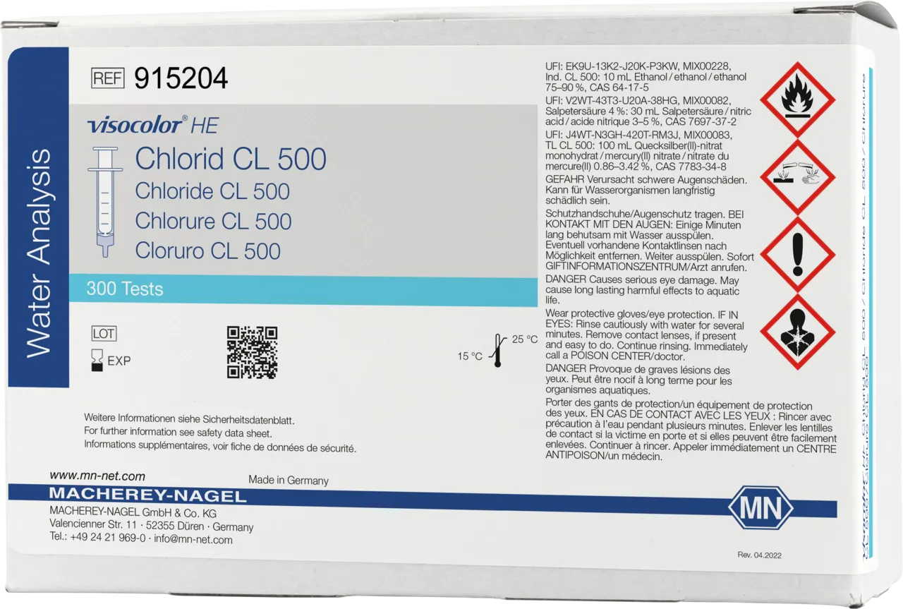 VISOCOLOR HE Chloride CL 500 titration test kit - refill pack - measuring range: 5-500 mg/L Cl- sufficient for 300 determinations