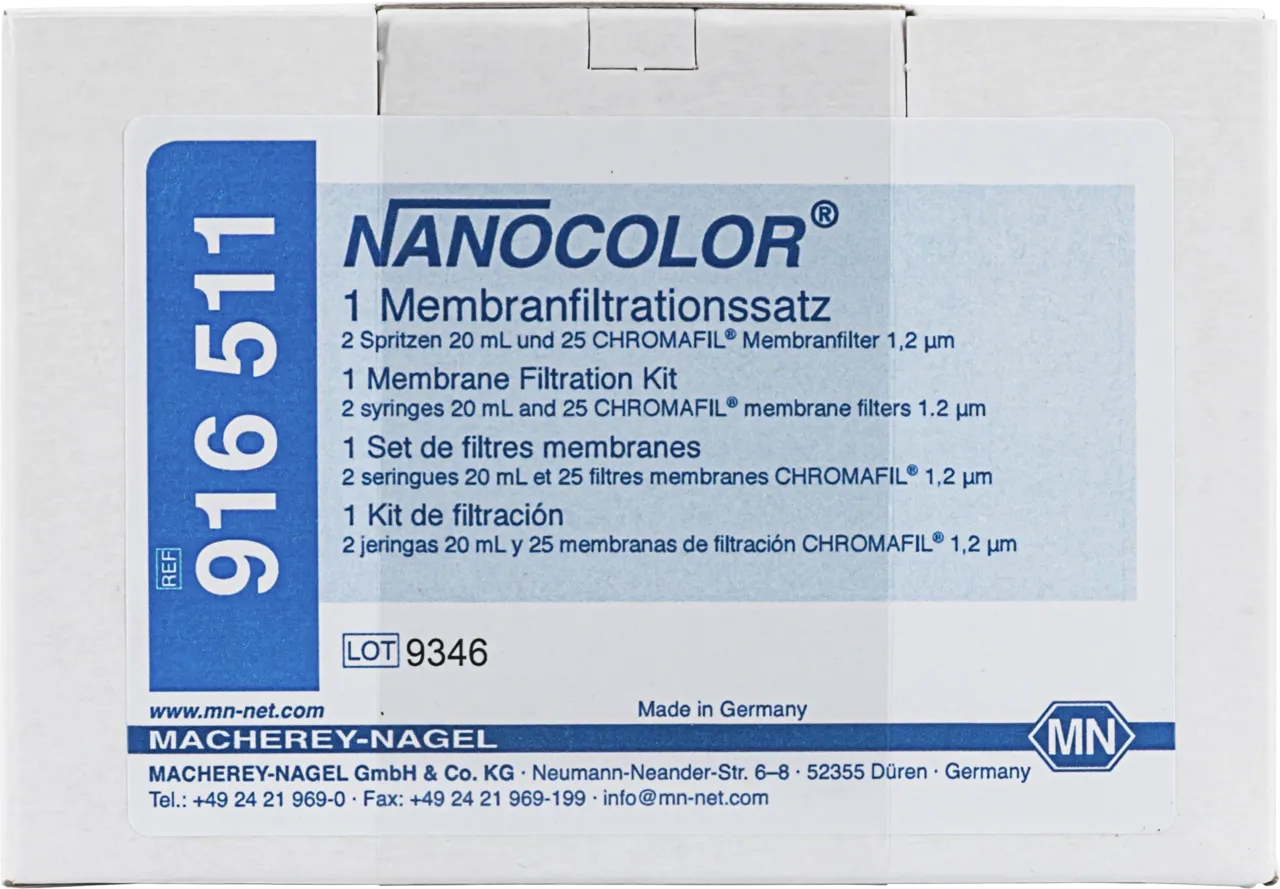 NANOCOLOR Membrane filtration kit with 2 syringes 20 mL, 25 CHROMAFIL membrane filters 1.2 µm