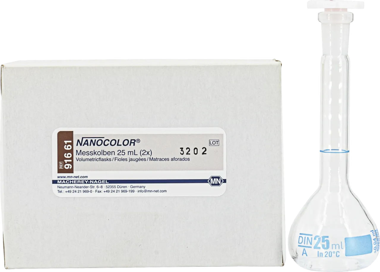NANOCOLOR volumetric flask 25 mL NS 10/19 und PE-stopper pack of 2
