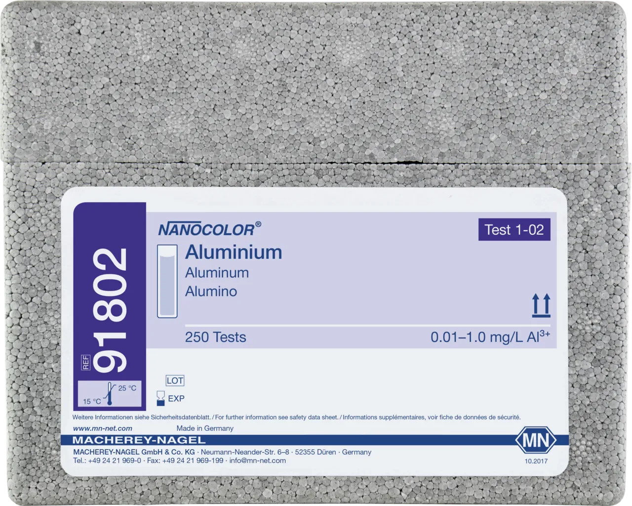 NANOCOLOR Aluminium standard test measuring range: 0.01-1.00 mg/L Al3+ sufficient for 250 determinations