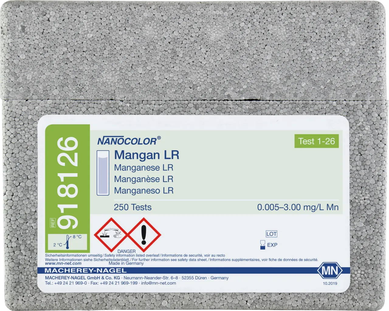 NANOCOLOR Manganese standard test measuring range: 0.005 – 3.00 mg/L Mn sufficient for 250 determinations