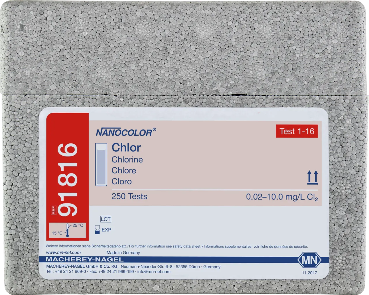 NANOCOLOR Chlorine standard test measuring range: 0.02-10.0 mg/L Cl2 sufficient for 250 determinations