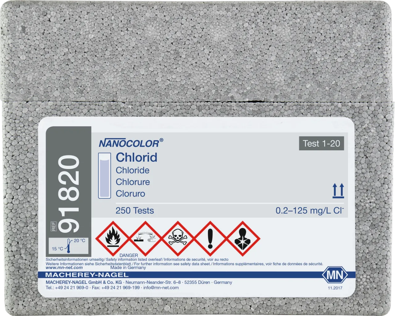 NANOCOLOR Chloride standard test measuring range: 0.2-125 mg/L Cl- sufficient for 250 determinations