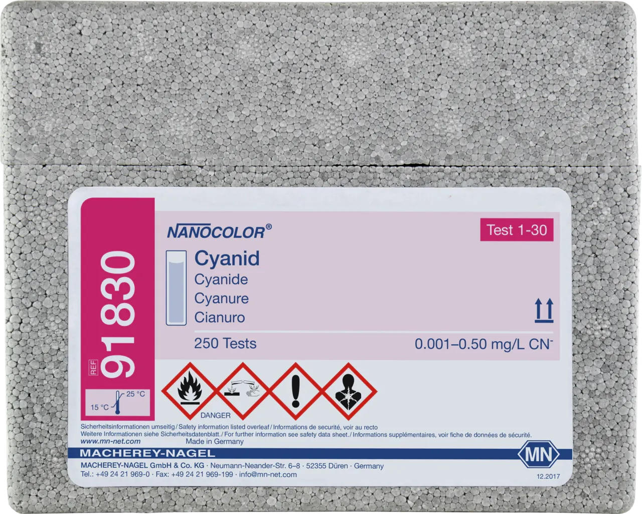 NANOCOLOR Cyanide standard test measuring range: 0.001-0.50 mg/L CN- sufficient for 250 determinations