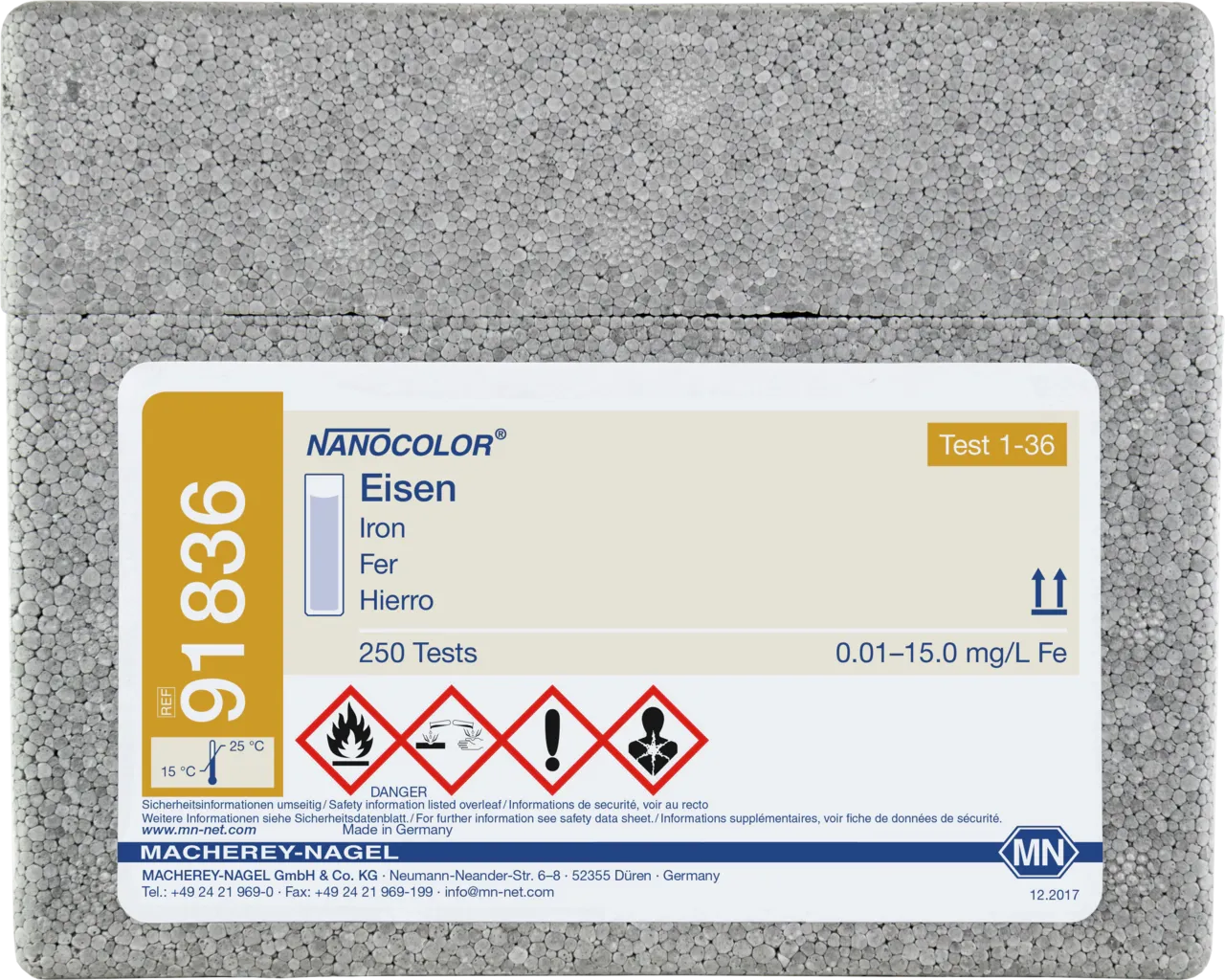 NANOCOLOR Iron standard test measuring range: 0.01-15.0 mg/L Fe sufficient for 250 determinations