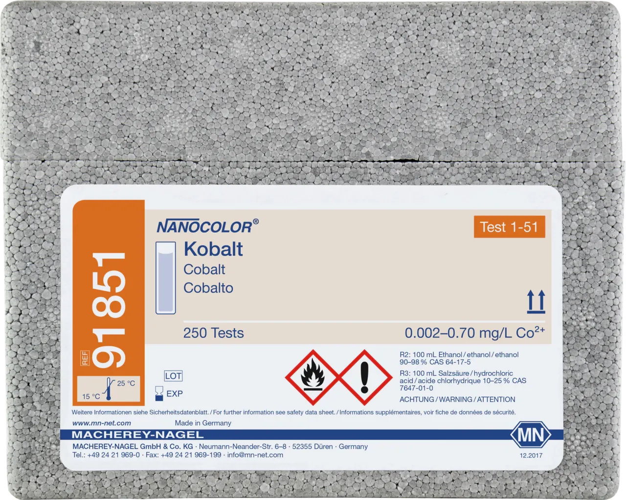 NANOCOLOR Cobalt standard test measuring range: 0.002-0.70 mg/L Co2+ sufficient for 250 determinations