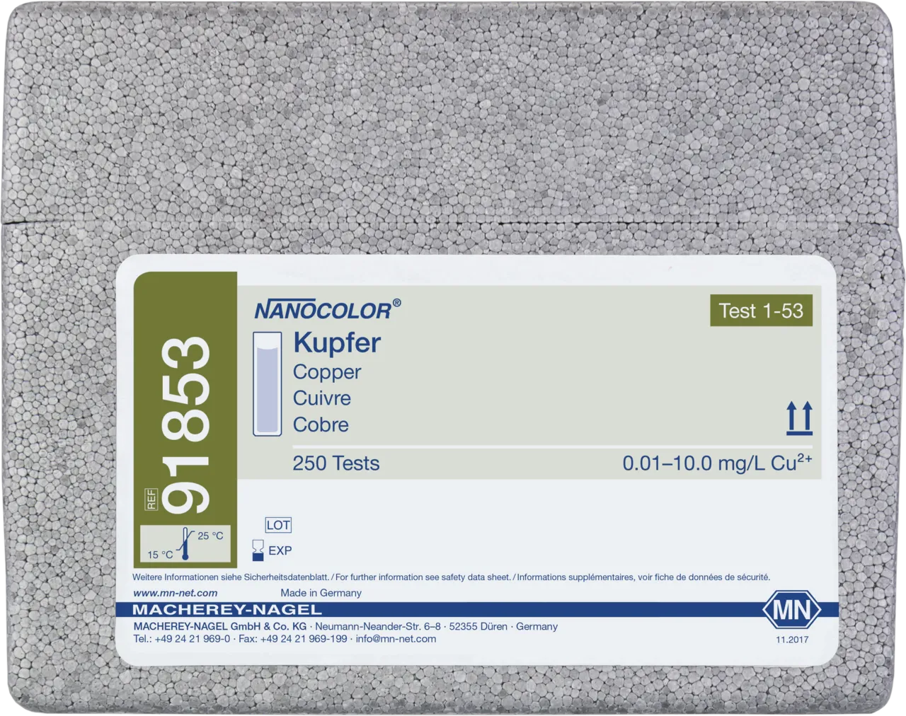 NANOCOLOR Copper standard test measuring range: 0.01-10.0 mg/L Cu2+ sufficient for 250 determinations