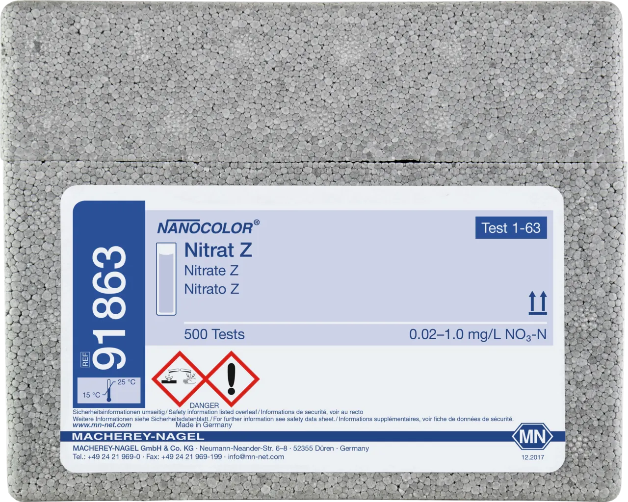 NANOCOLOR Nitrate Z standard test measuring range: 0.02-1.0 mg/L NO3-N 0.1-5.0 mg/L NO3- sufficient for 500 determinations