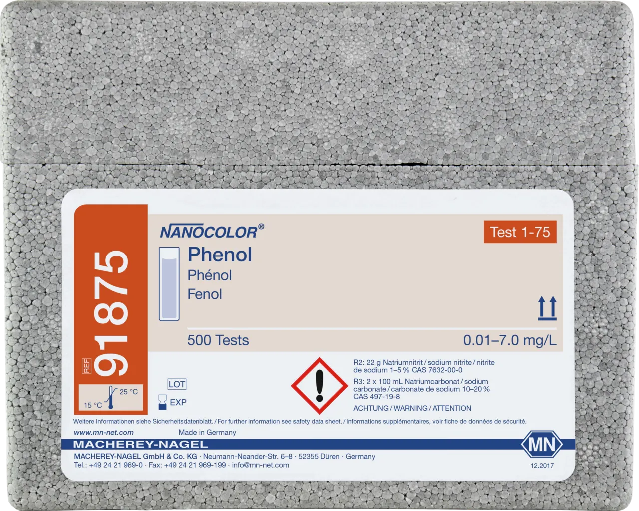 NANOCOLOR Phenol standard test measuring range: 0.01-7.0 mg/L Phenol sufficient for 500 determinations