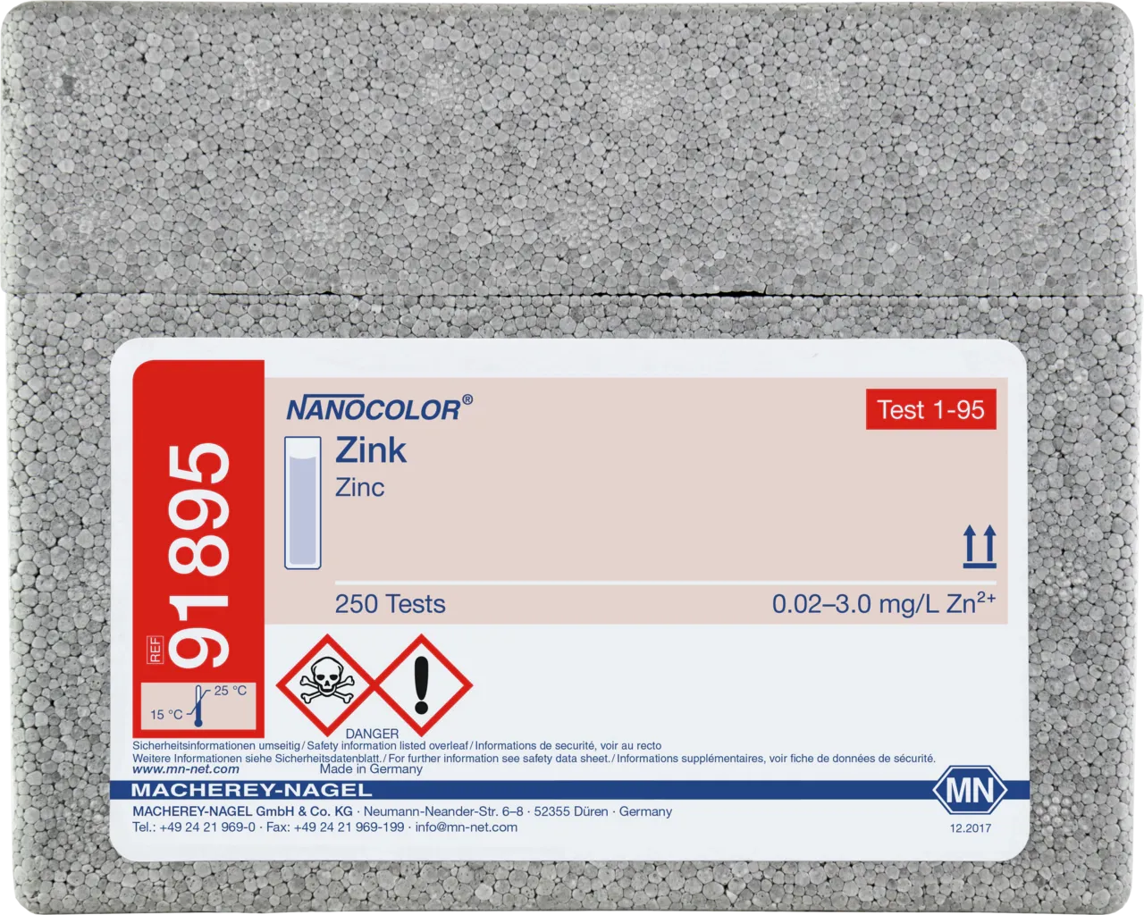 NANOCOLOR Zinc standard test measuring range: 0.02-3.0 mg/L Zn2+ sufficient for 250 determinations