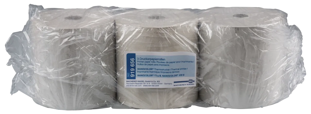 Printer paper rolls for NANOCOLOR thermal printer (REF 919 655) Outer diameter: 80 mm Core diameter: 12 mm width: 80 mm length: 80 m pack of 3 rolls
