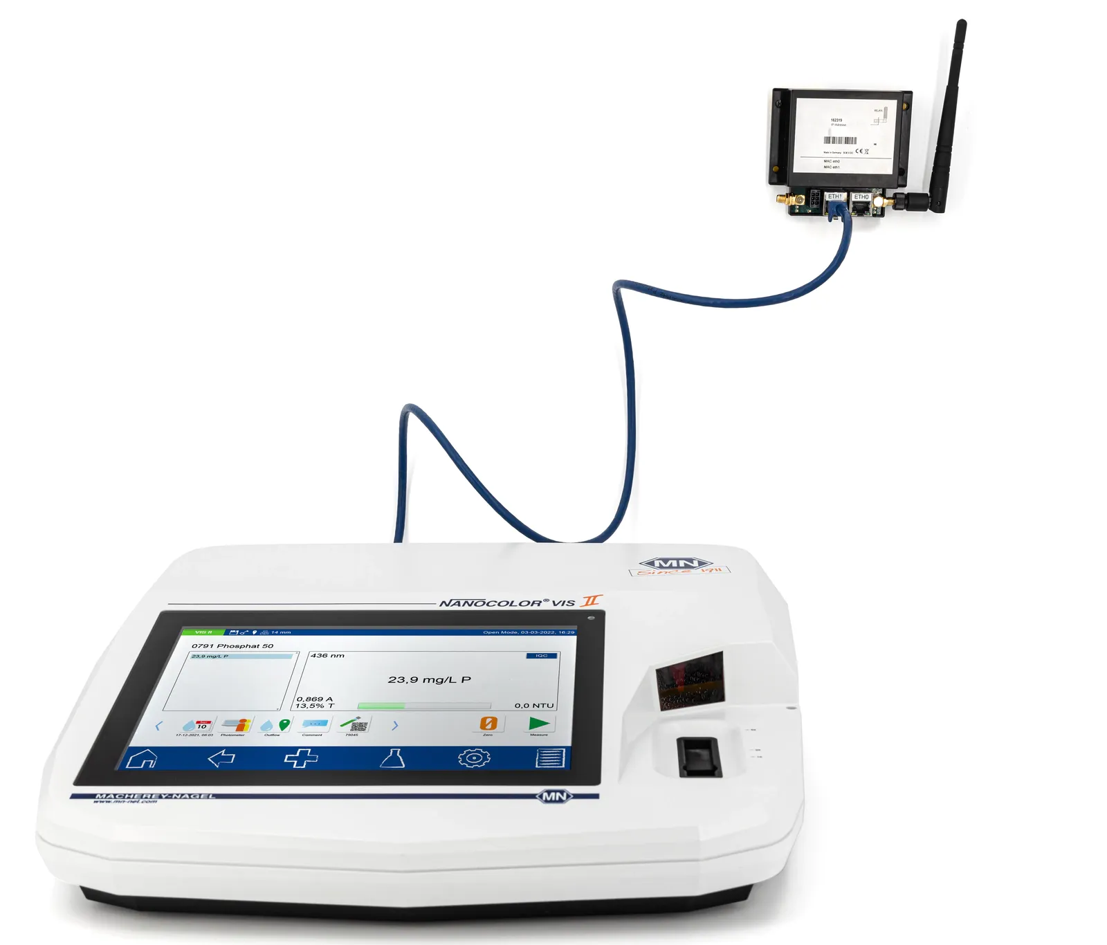 Network connection Adapter for spectrophotometers NANOCOLOR VIS II and UV/VIS II Connection to a network drive, server or PC via LAN or WiFi