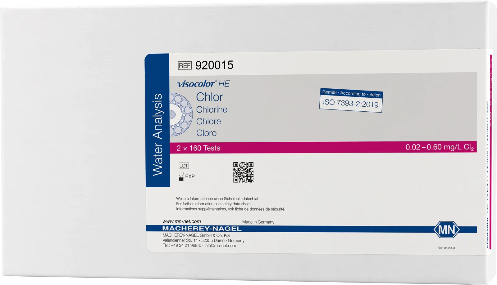 VISOCOLOR HE Chlorine highly sensitive test kit measuring range: 0.02-0.60 mg/L Cl2 sufficient for 160 determinations
