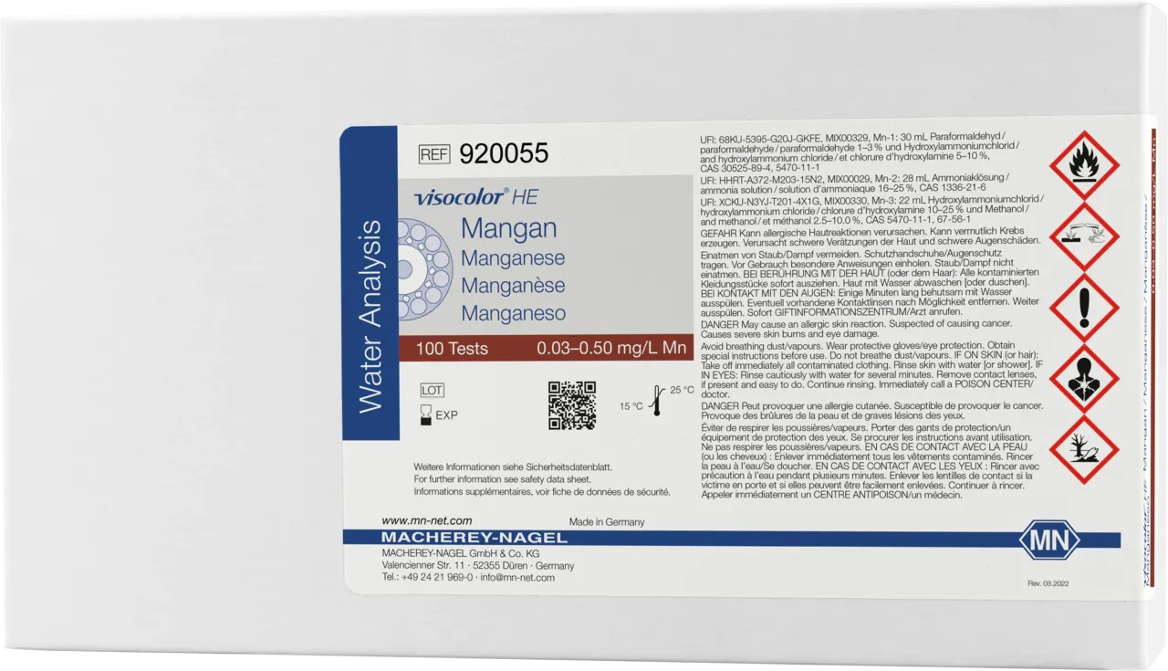 VISOCOLOR HE Manganese highly sensitive test kit measuring range: 0.03-0.50 mg/L Mn sufficient for 100 determinations