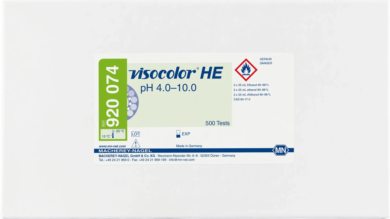 VISOCOLOR HE pH 4.0-10.0 highly sensitive test kit measuring range: 4.0-10.0 sufficient for 500 determinations EQ Excepted Quantities