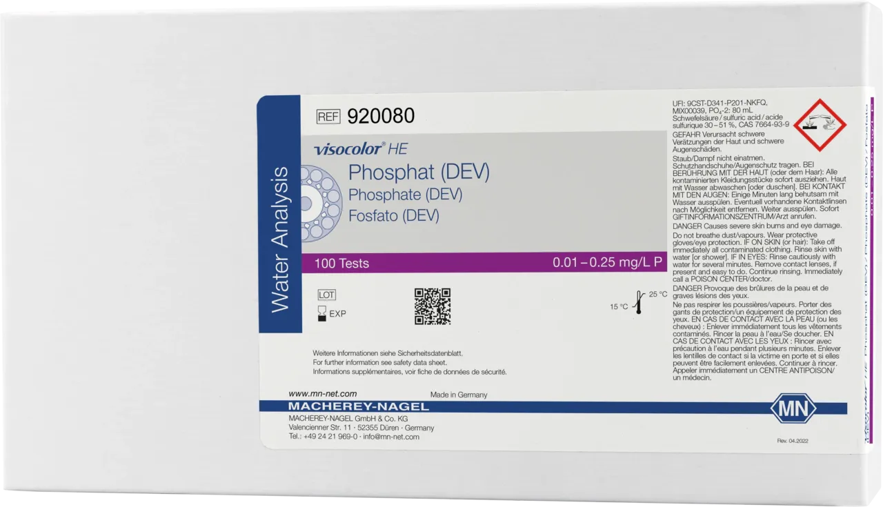 VISOCOLOR HE Phosphate highly sensitive test kit measuring range: 0.01-0.25 mg/L P sufficient for 100 determinations
