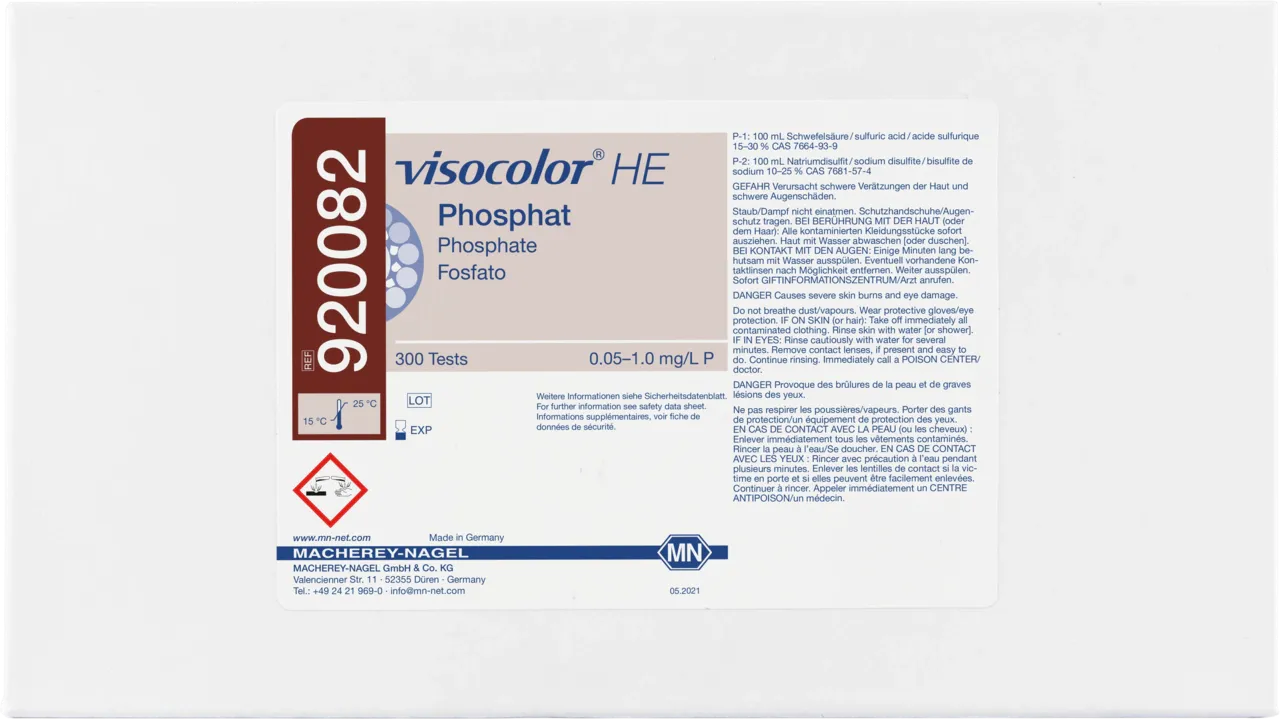 VISOCOLOR HE Phosphate highly sensitive test kit measuring range: 0.05-1.0 mg/L P sufficient for 300 determinations