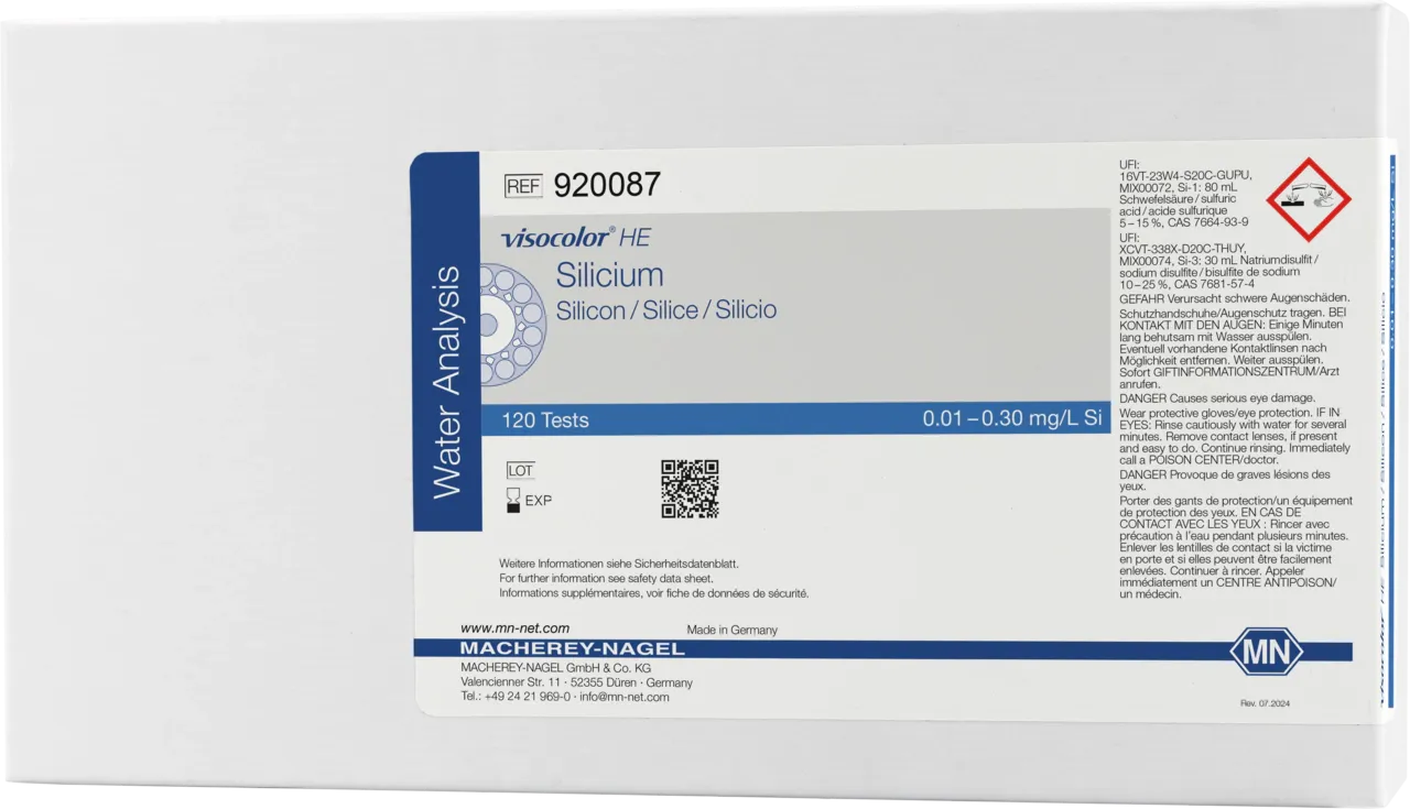 VISOCOLOR HE Silicon highly sensitive test kit measuring range: 0.01-0.30 mg/L Si sufficient for 120 determinations
