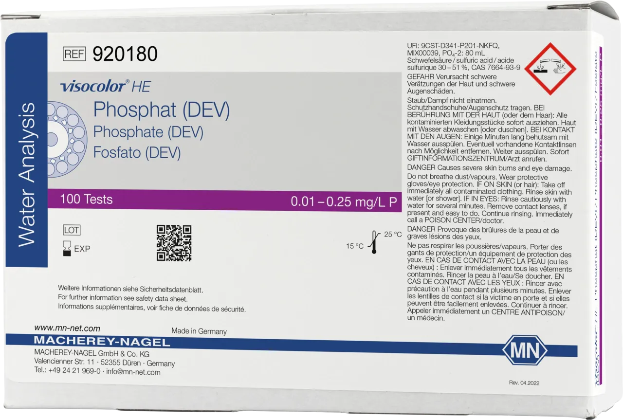VISOCOLOR HE Phosphate (DEV) highly sensitive test kit - refill pack - measuring range: 0.01-0.25 mg/L P sufficient for 100 determinations