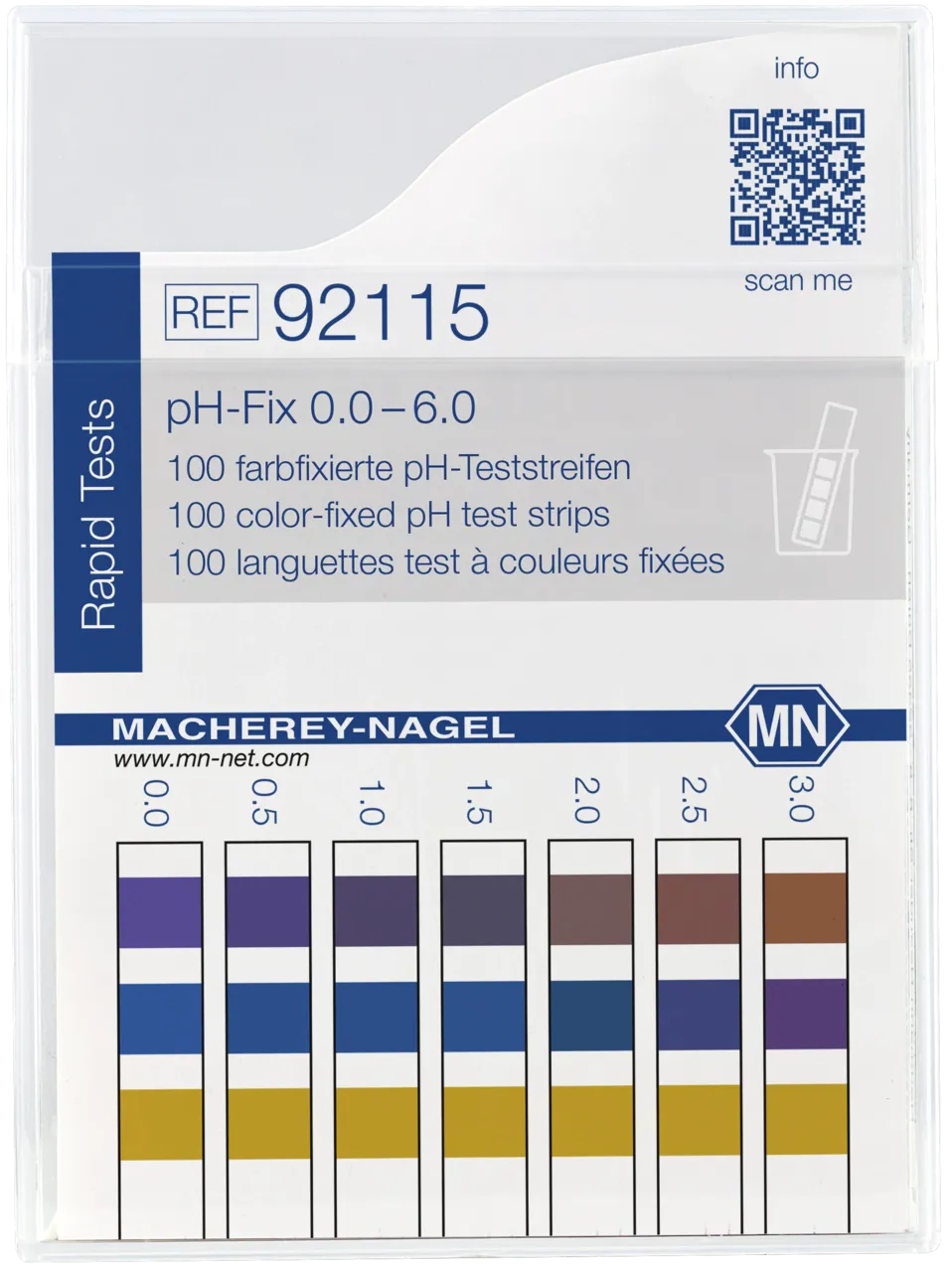 pH-Fix 0.0-6.0 indicator sticks measuring range: pH 0-0.5-1.0-1.5-2.0-2.5-3.0- 3.5-4.0-4.5-5.0-5.5-6.0 pack of 100 sticks 6 x 85 mm