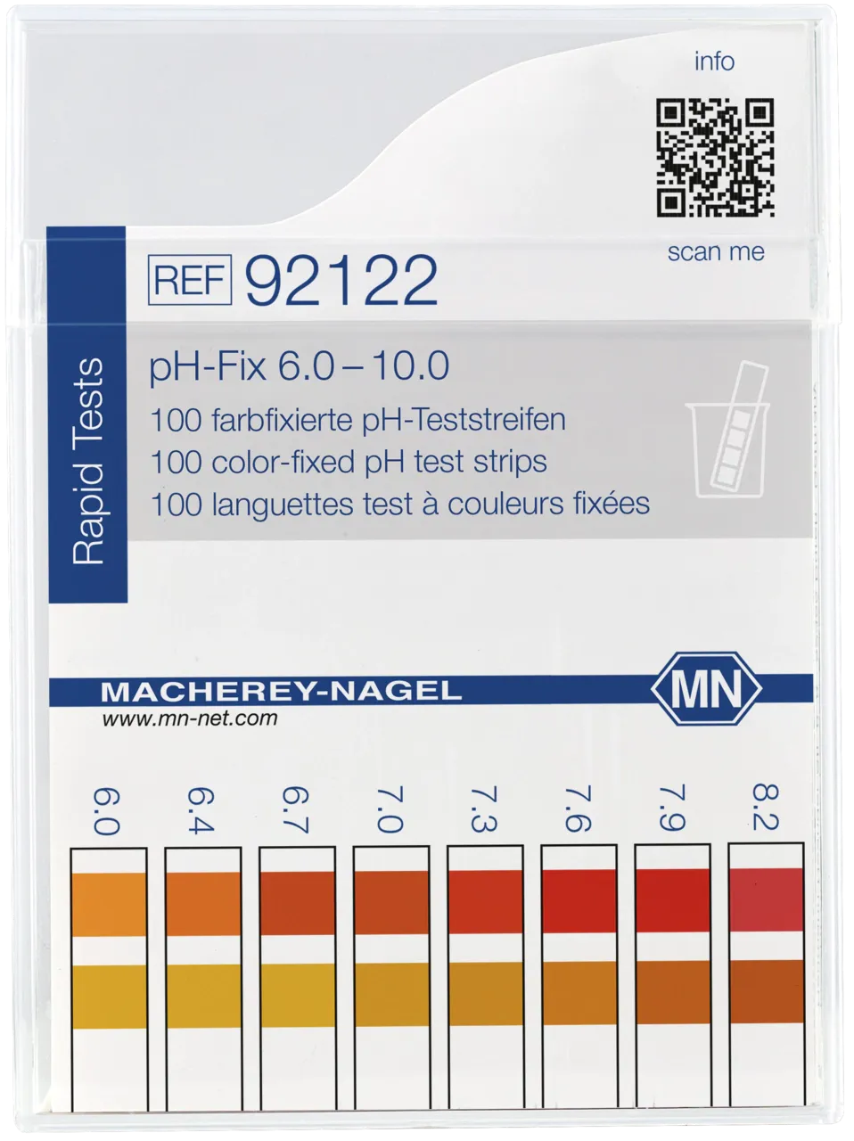 pH-Fix 6.0-10.0 indicator sticks measuring range: pH 6.0-6.4-6.7-7.0-7.3-7.6- 7.9-8.2-8.4-8.6-8.8-9.1-9.5-10.0 pack of 100 sticks 6 x 85 mm