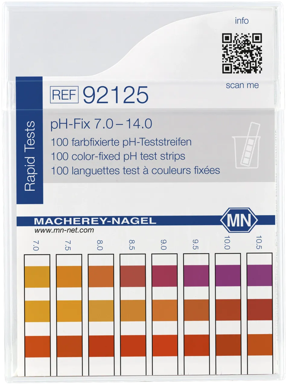 pH-Fix 7.0-14.0 indicator sticks measuring range: pH 7.0-7.5-8.0-8.5-9.0-9.5-10.0- 10.5-11.0-11.5-12.0-12.5-13.0-13.5-14.0 pack of 100 sticks 6 x 85 mm