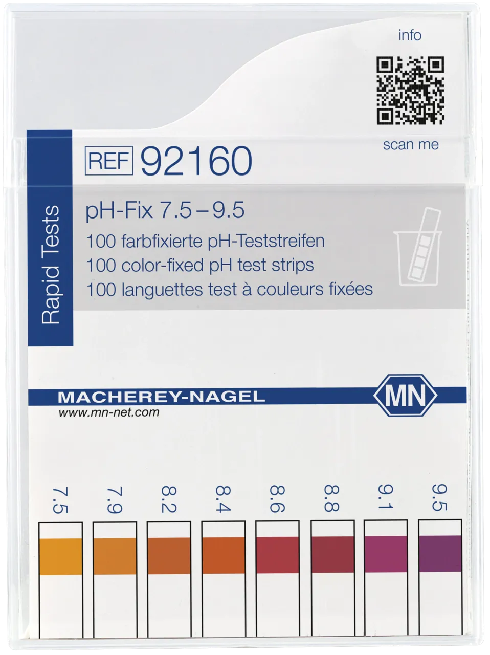 pH-Fix 7.5-9.5 indicator sticks measuring range: pH 7.5-7.9-8.2-8.4-8.6- 8.8-9.1-9.5 pack of 100 sticks 6 x 85 mm