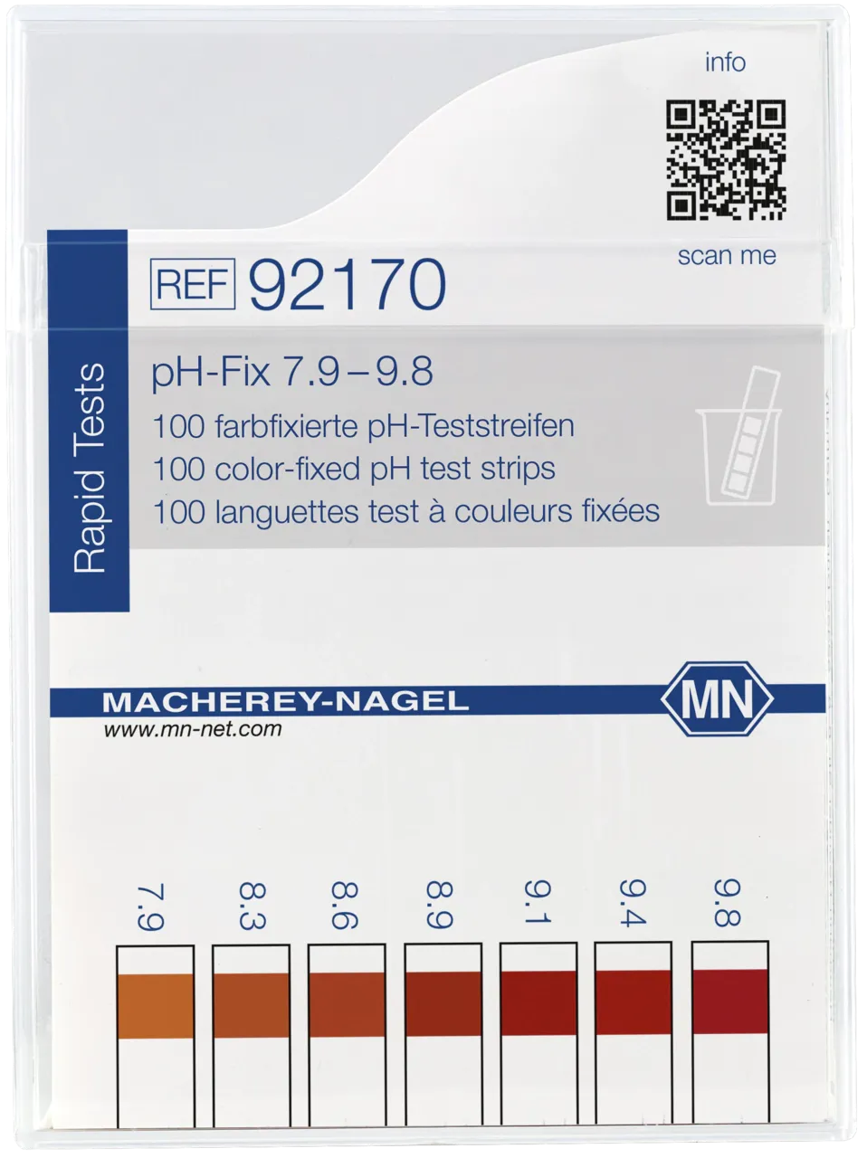 pH-Fix 7.9-9.8 indicator sticks measuring range: pH 7.9-8.3-8.6-8.9- 9.1-9.4-9.8 pack of 100 sticks 6 x 85 mm