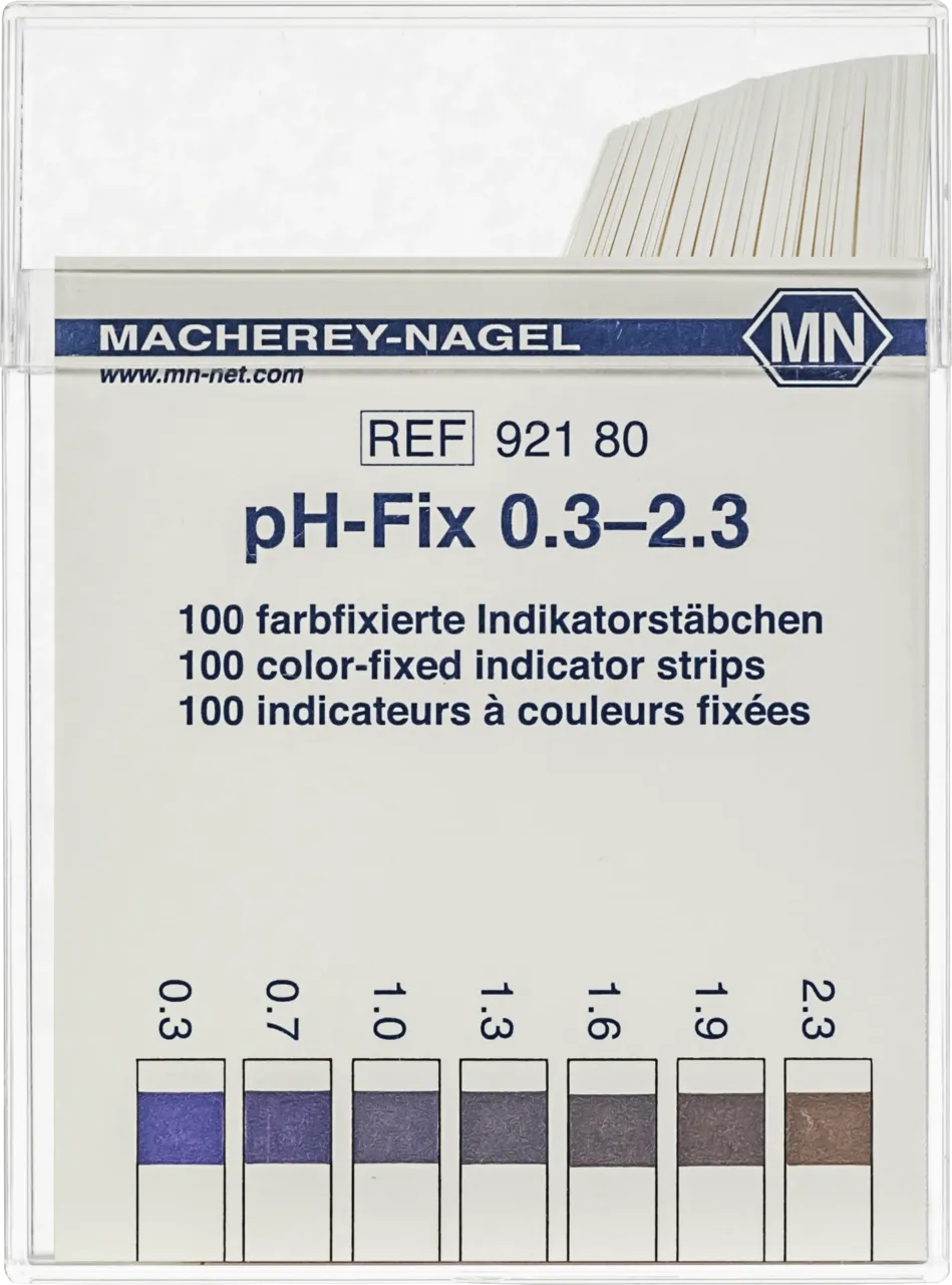 pH-Fix 0.3-2.3 indicator sticks measuring range: pH 0.3-0.7-1.0-1.3-1.6-1.9-2.3 pack of 100 sticks 6 x 85 mm