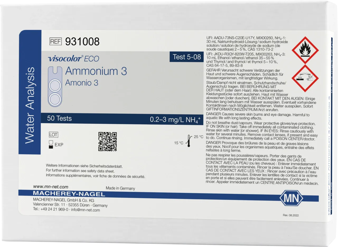 VISOCOLOR ECO Ammonium 3 colorimetric test kit measuring range: 0.2-3 mg/L NH4+ sufficient for 50 determinations