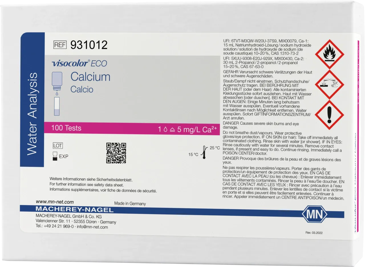 VISOCOLOR ECO Calcium titration test kit measuring range: 1 drop = 5 mg/L Ca2+ sufficient for 100 determinations