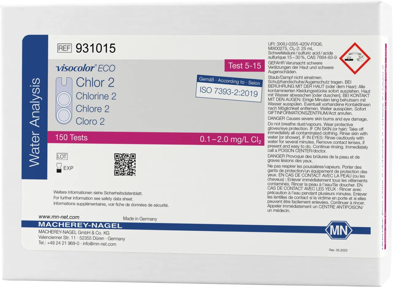 VISOCOLOR ECO Chlorine 2, free and total colorimetric test kit measuring range: 0.1-2.0 mg/L Cl2 sufficient for 150 determinations