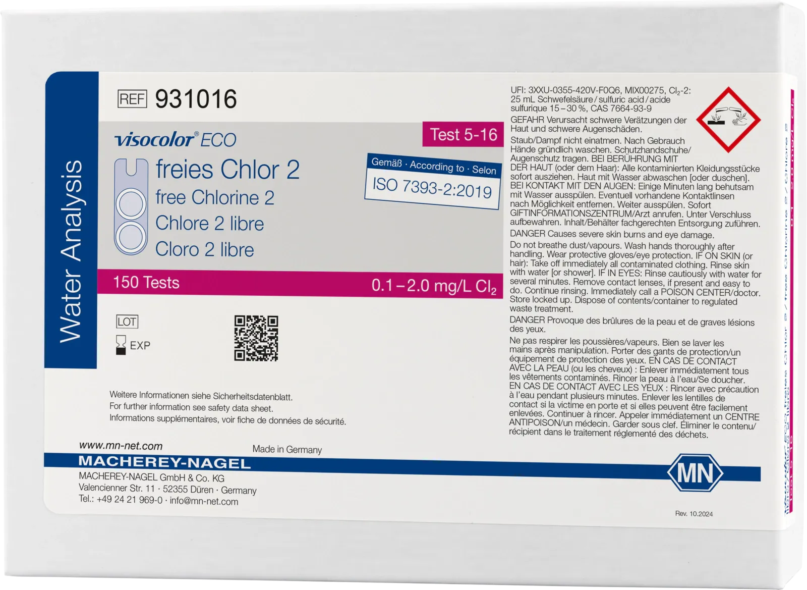 VISOCOLOR ECO free chlorine 2 colorimetric test kit measuring range: 0.1-2.0 mg/L Cl2 sufficient for 150 determinations