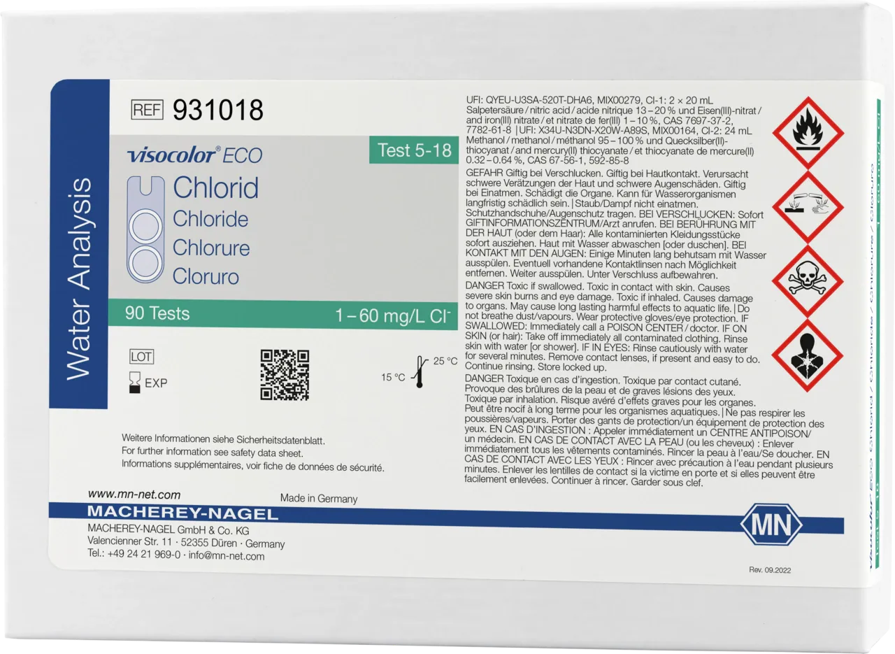 VISOCOLOR ECO Chloride colorimetric test kit measuring range: 1-60 mg/L Cl- sufficient for 90 determinations