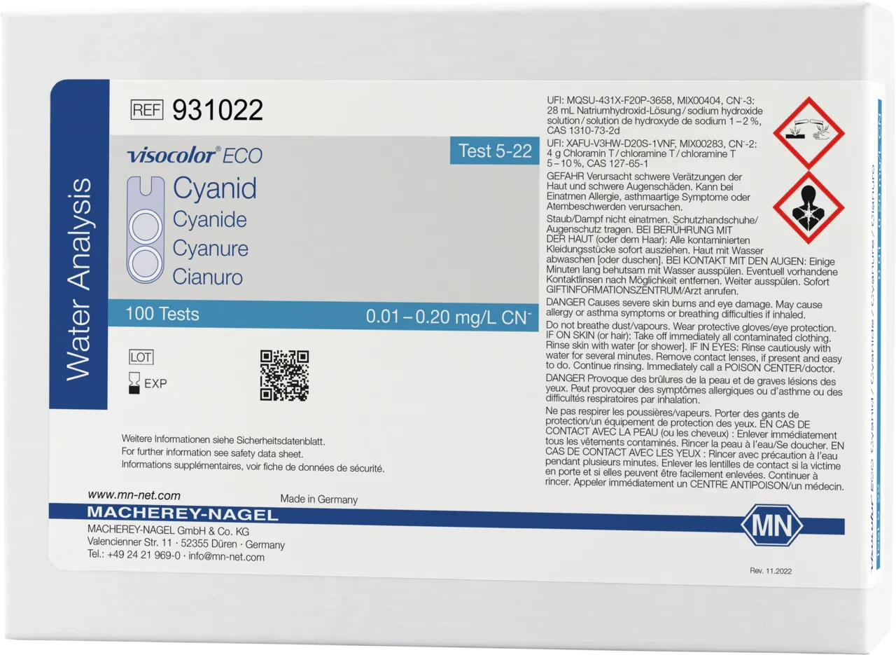 VISOCOLOR ECO Cyanide colorimetric test kit measuring range: 0.01-0.20 mg/L CN- sufficient for 100 determinations EQ Excepted Quantities