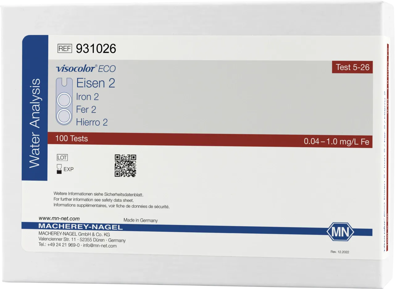 VISOCOLOR ECO Iron 2 colorimetric test kit measuring range: 0.04-1.0 mg/L Fe sufficient for 100 determinations