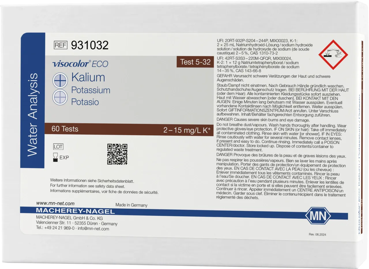 VISOCOLOR ECO Potassium turbidity test kit measuring range: 2-15 mg/L K+ sufficient for 60 determinations