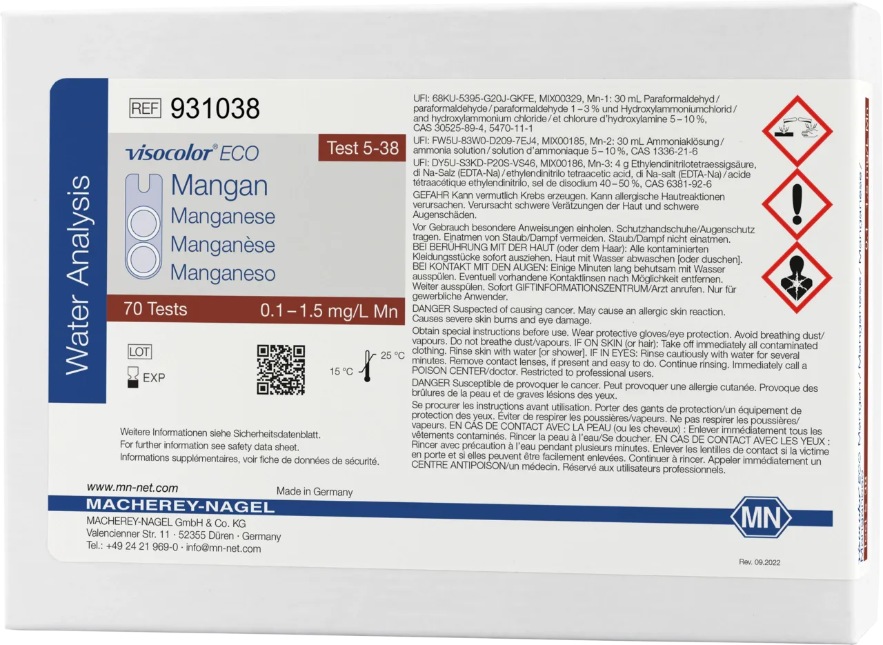 VISOCOLOR ECO Manganese colorimetric test kit measuring range: 0.1-1.5 mg/L Mn sufficient for 70 determinations