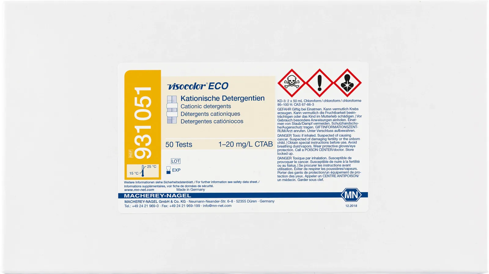 VISOCOLOR ECO Detergents cationic test kit measuring range: 1-20 mg/L CTAB sufficient for 50 determinations