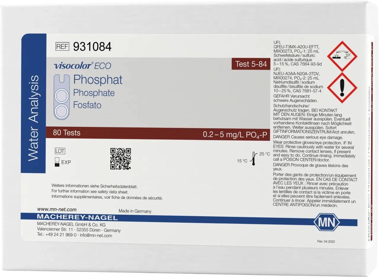 VISOCOLOR ECO Phosphate colorimetric test kit measuring range: 0.2-5 mg/L P sufficient for 80 determinations