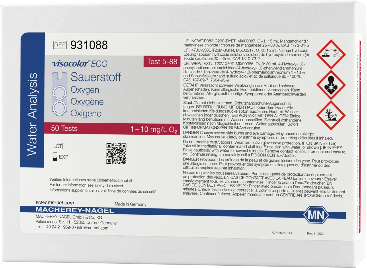 VISOCOLOR ECO Oxygen colorimetric test kit measuring range: 1-10 mg/L O2 sufficient for 50 determinations