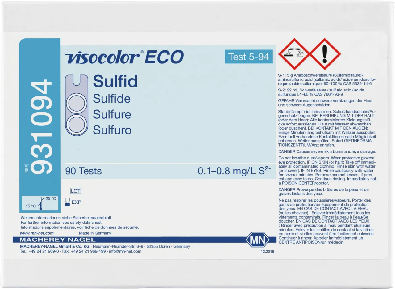 VISOCOLOR ECO Sulfide colorimetric test kit measuring range: 0.1-0.8 mg/L S2- sufficient for 90 determinations