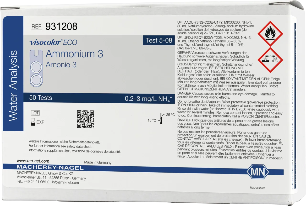 VISOCOLOR ECO Ammonium 3 colorimetric test kit - refill pack - measuring range: 0.2-3 mg/L NH4+ sufficient for 50 determinations