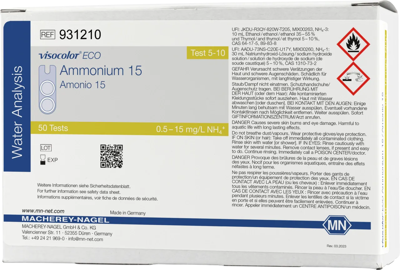 VISOCOLOR ECO Ammonium 15 colorimetric test kit - refill pack - measuring range: 0.5-15 mg/L NH4+ sufficient for 50 determinations