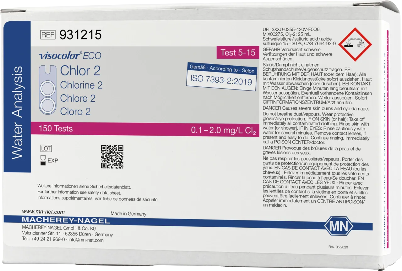 VISOCOLOR ECO Chlorine 2, free and total colorimetric test kit - refill pack - measuring range: 0.1-2.0 mg/L Cl2 sufficient for 150 determinations